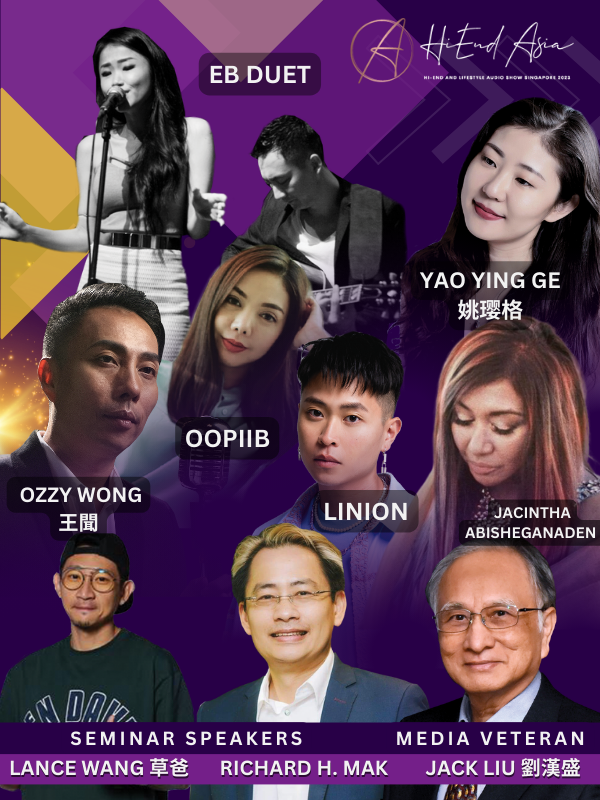 poster with all the performers for hiend asia 2023 singapore.